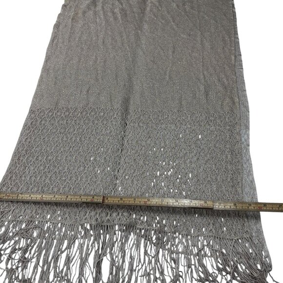 Lightweight Gold Pink Knit Shawl Wrap With Fringe Detailing - Picture 6 of 7